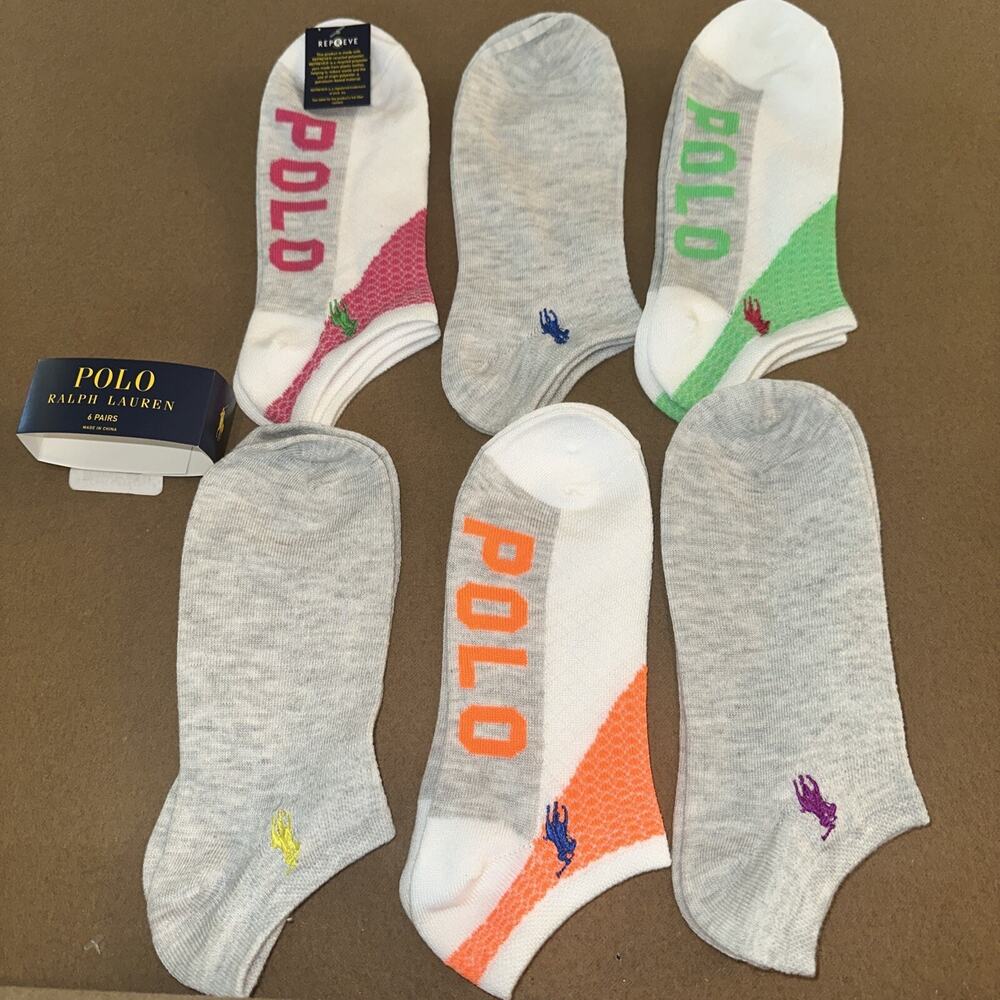 Polo Ralph Lauren Women's Low Cut Ankle Socks 6 Pair Size 4-10.5 Repreve New
